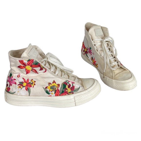 Converse X PatBo Floral High Top Sneakers Sz 5 Lace Up Embroidered - Picture 3 of 11